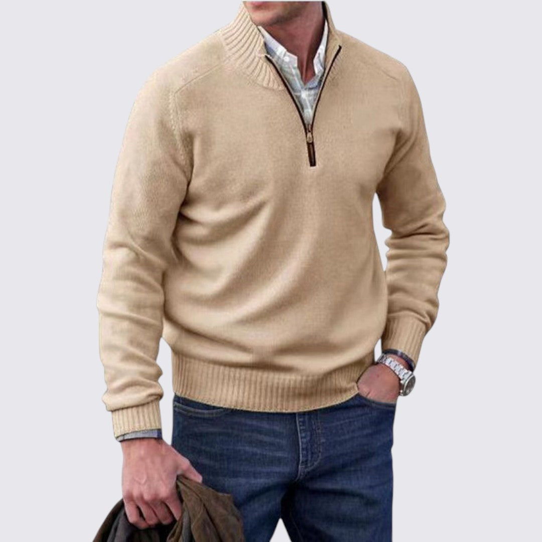 Herren Pullover mit Reißverschlusskragen - Klassischer Pullover - Gerippte Bündchen