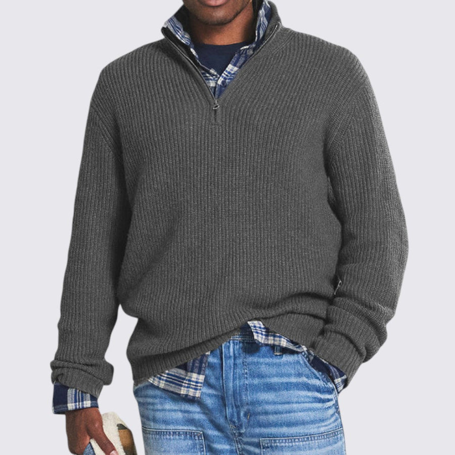 Herren Pullover mit Reißverschlusskragen - Rippstrick Pullover - Gerippte Bündchen