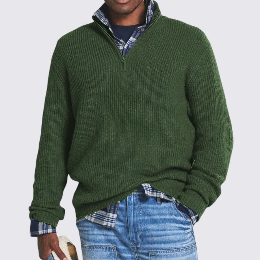 Herren Pullover mit Reißverschlusskragen - Rippstrick Pullover - Gerippte Bündchen