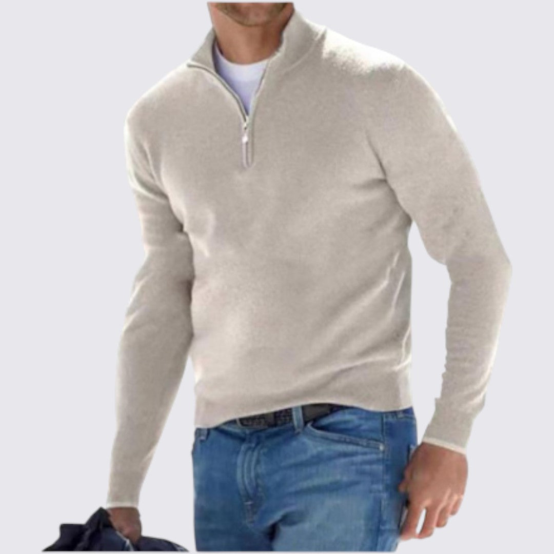Herren Pullover mit Stehkragen - Klassischer Pullover - Reißverschluss Vorne