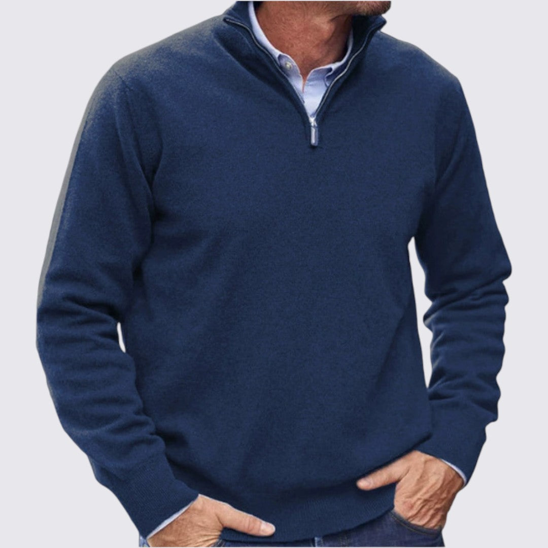 Herren Pullover mit Stehkragen - Klassischer Pullover - Reißverschluss Vorne