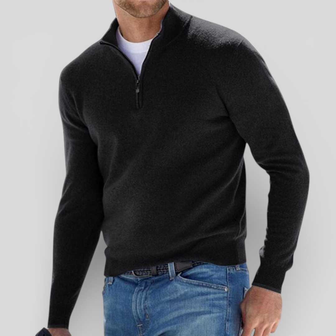 Herren Pullover mit Stehkragen - Klassischer Pullover - Reißverschluss Vorne