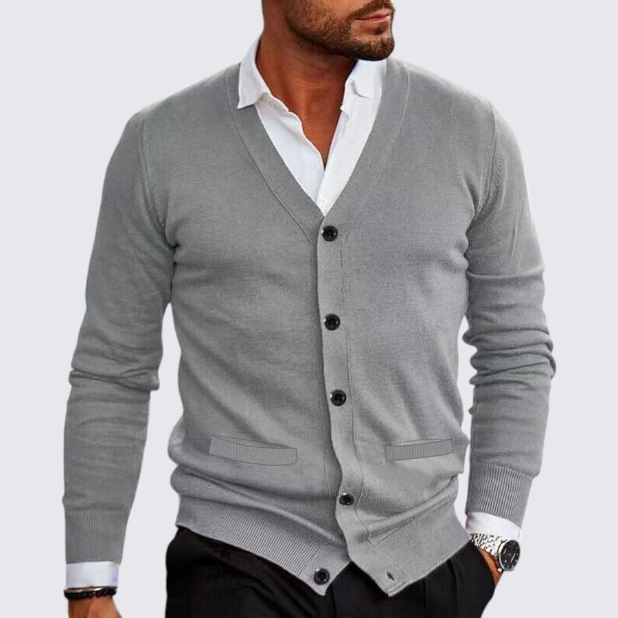 Herren Strickjacke mit Knopfleiste - Klassische Strickjacke - V-Ausschnitt
