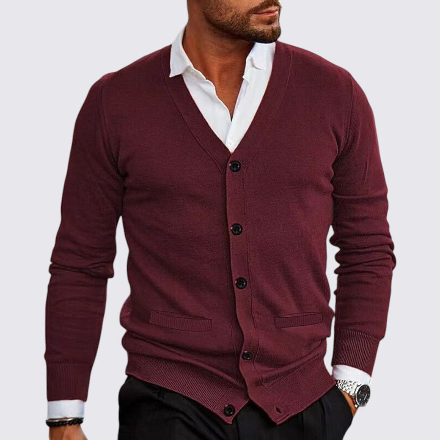 Herren Strickjacke mit Knopfleiste - Klassische Strickjacke - V-Ausschnitt