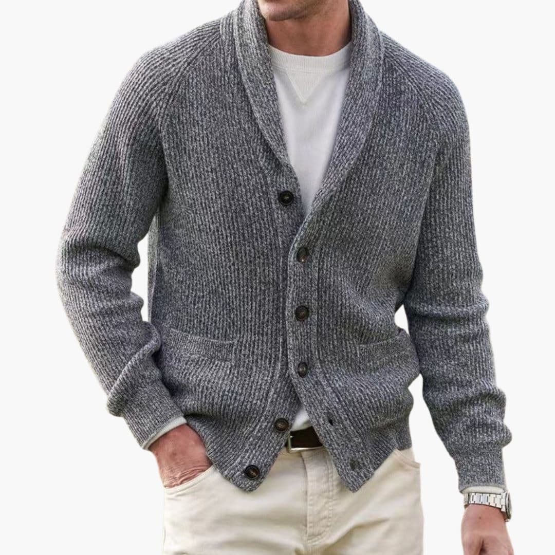Herren Strickjacke mit Schalkragen und Knopfleiste