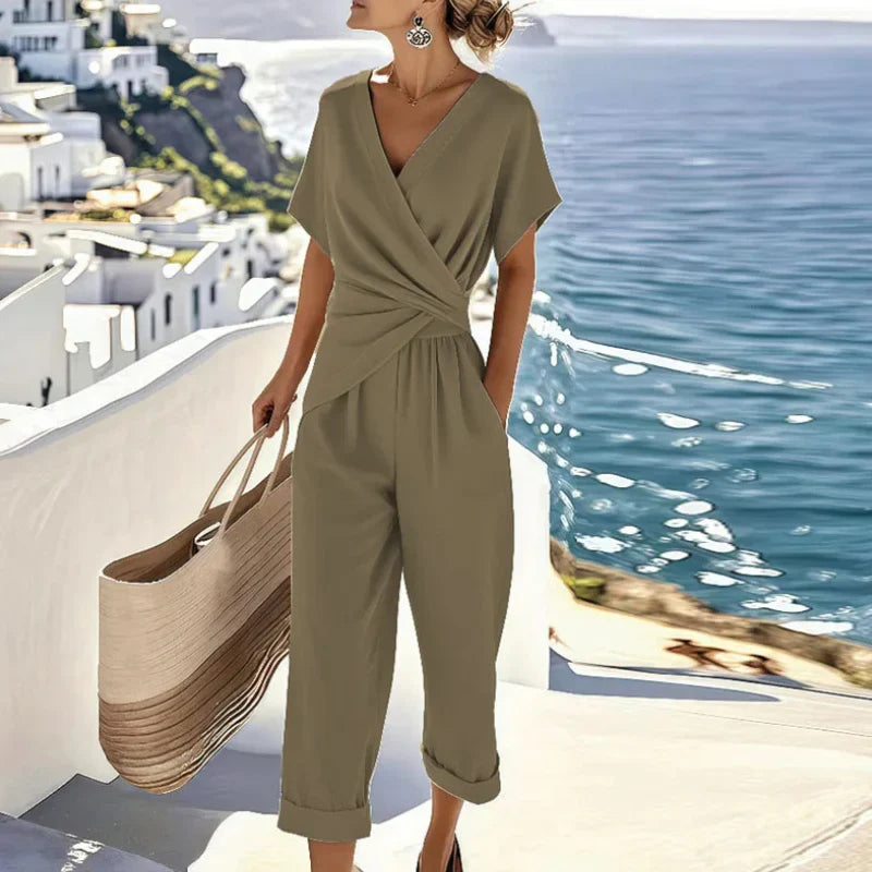 Damen Jumpsuit – Tailliert mit Wickeloptik Elegant