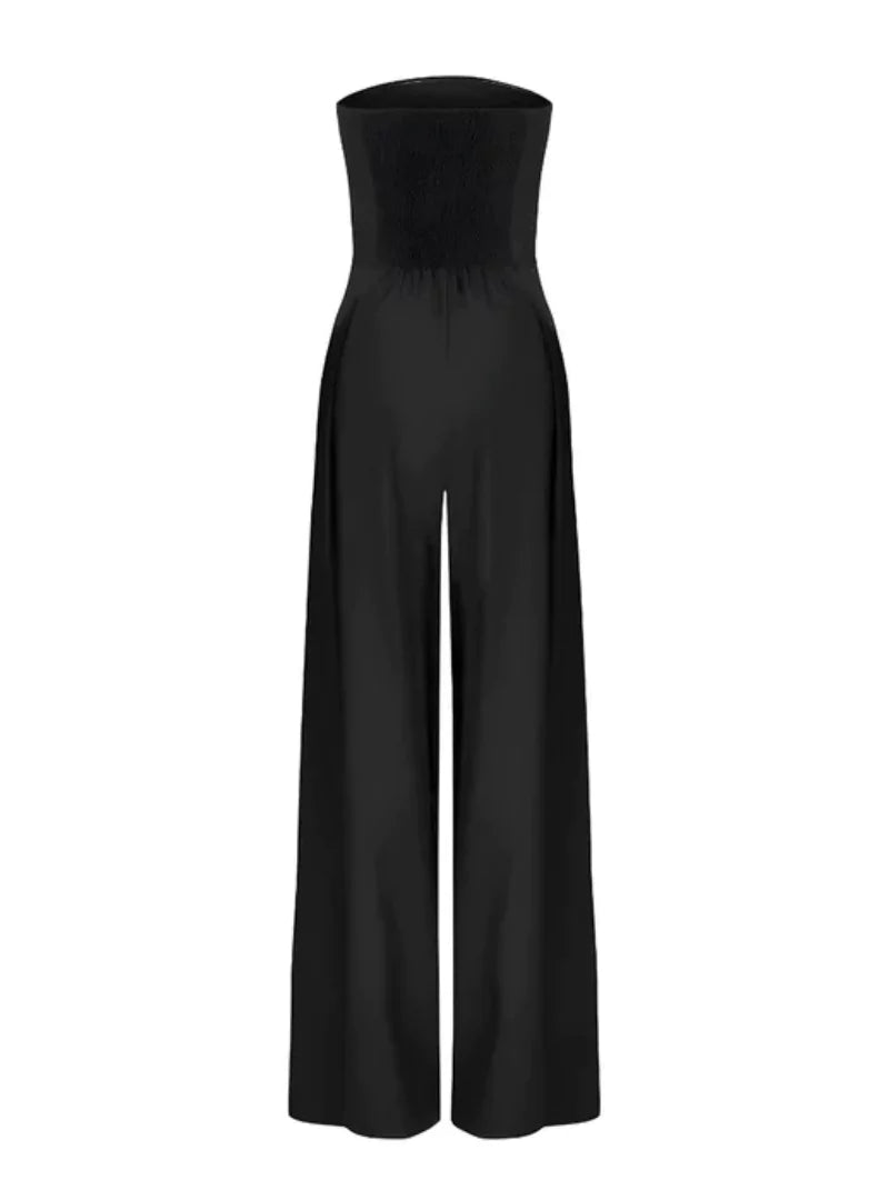 Damen Trägerloser Sommer Jumpsuit mit Weitem Bein
