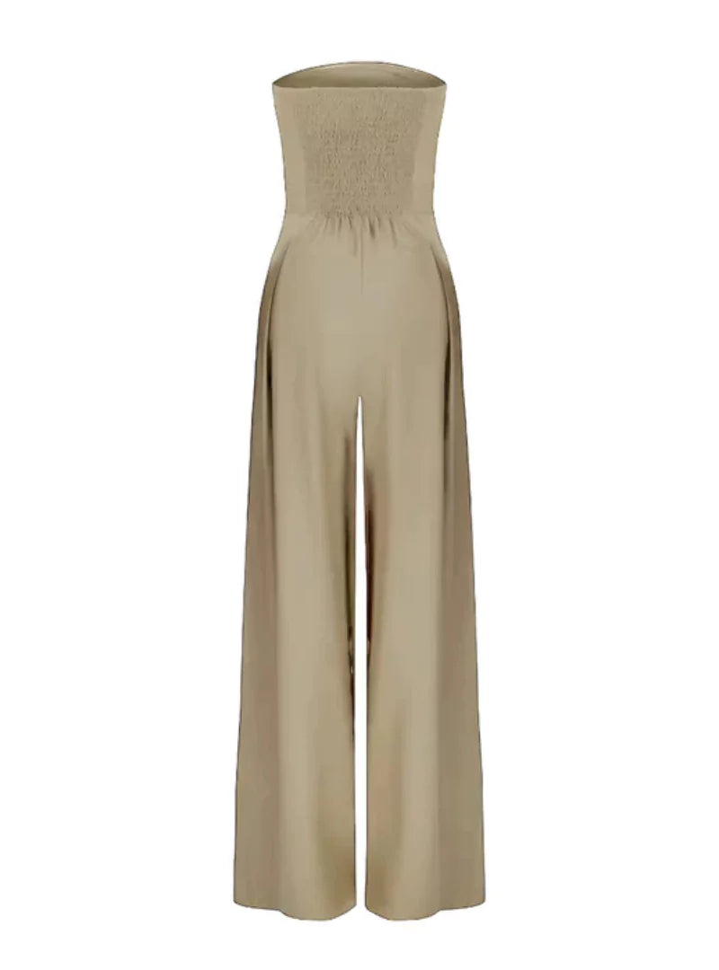 Damen Trägerloser Sommer Jumpsuit mit Weitem Bein