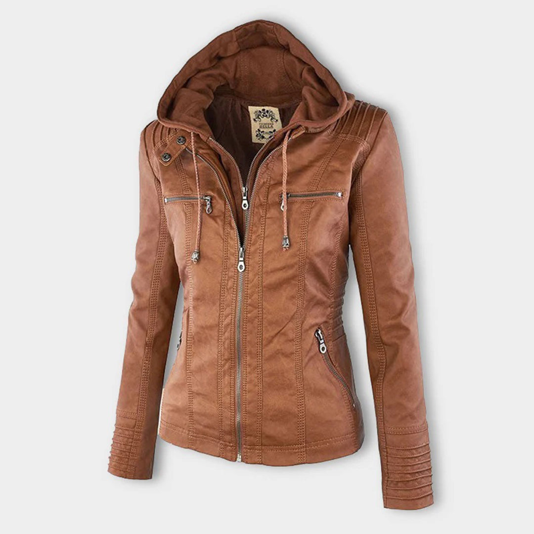 Damen Wetterfeste Lederlook-Jacke mit Kapuze