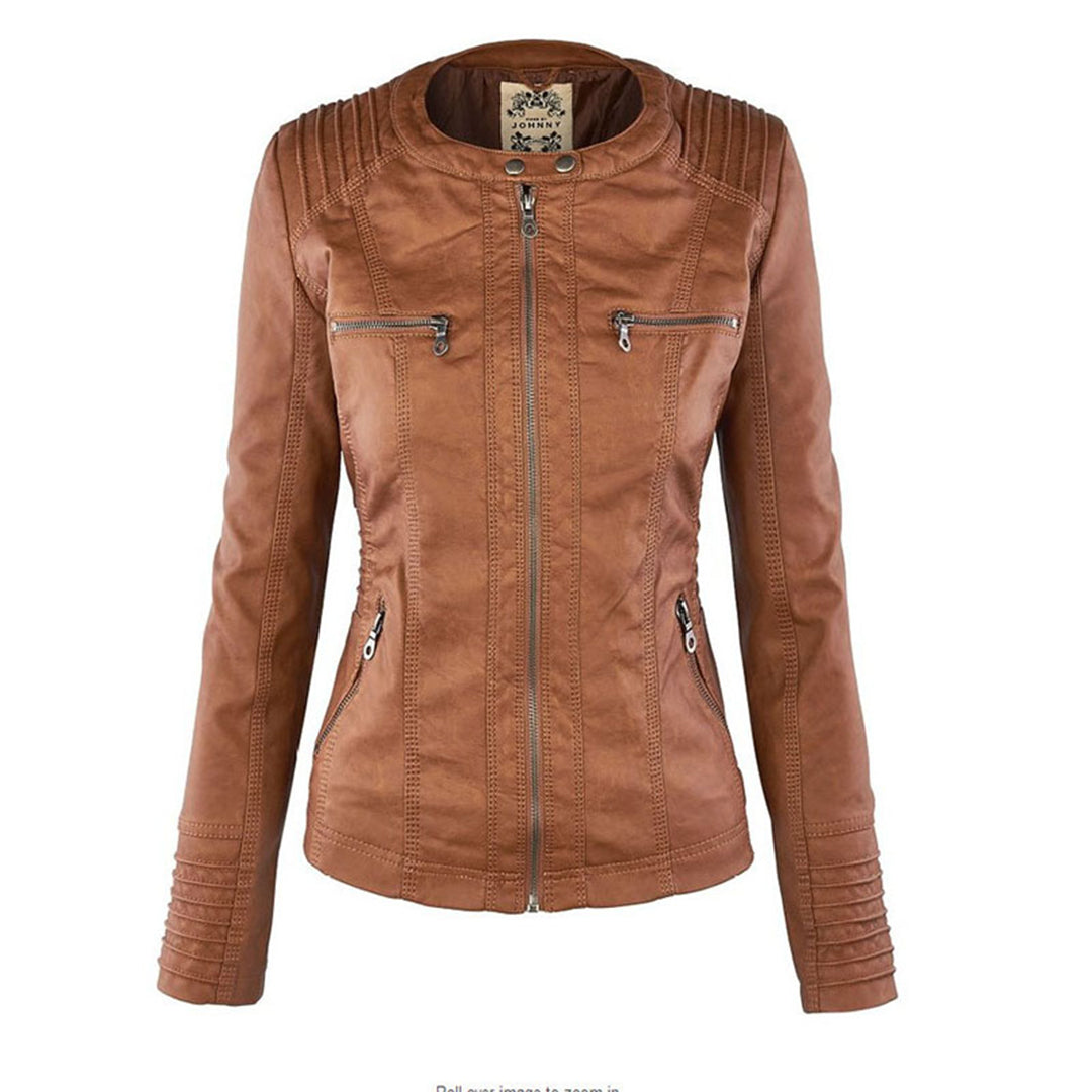Damen Wetterfeste Lederlook-Jacke mit Kapuze