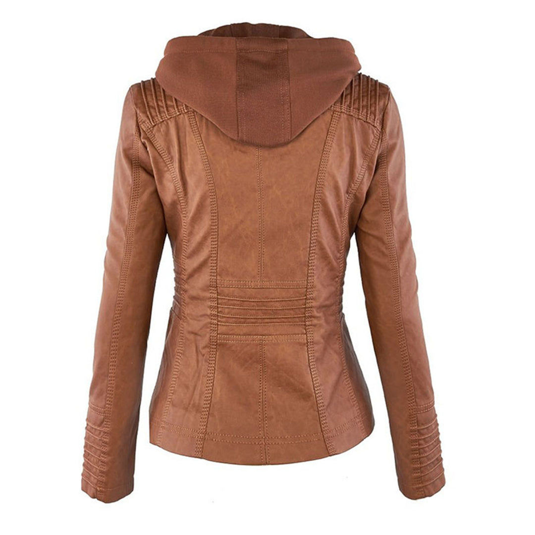 Damen Wetterfeste Lederlook-Jacke mit Kapuze