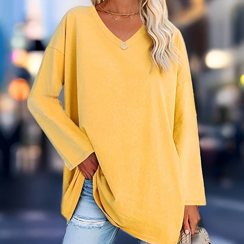 Sunny Damen Top – Oversize V-Ausschnitt & Langarm Casual