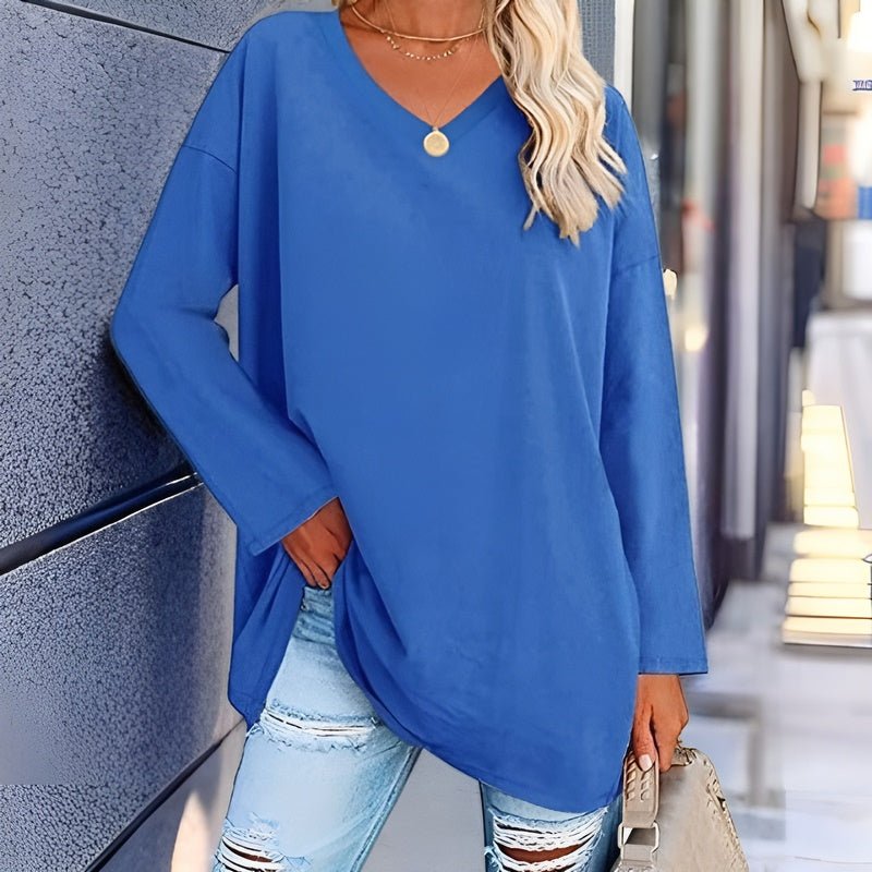 Sunny Damen Top – Oversize V-Ausschnitt & Langarm Casual