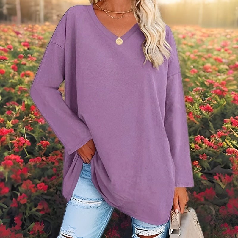 Sunny Damen Top – Oversize V-Ausschnitt & Langarm Casual