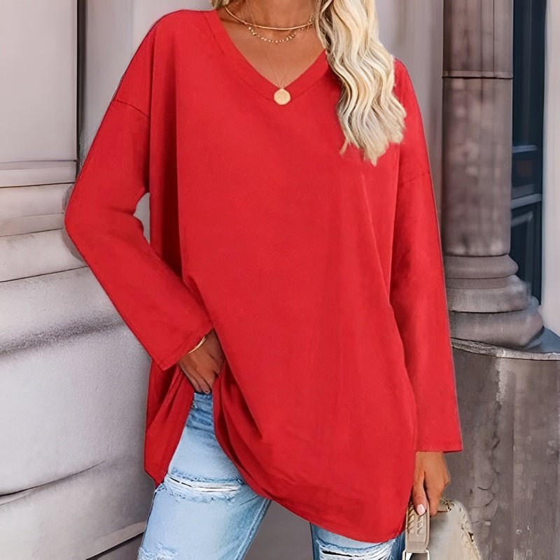 Sunny Damen Top – Oversize V-Ausschnitt & Langarm Casual