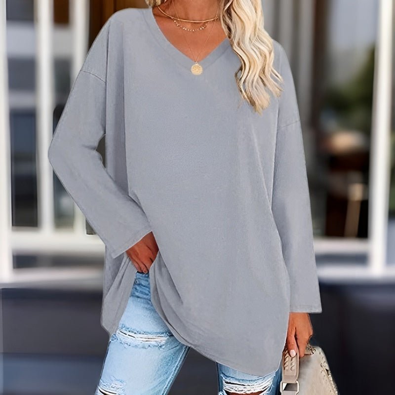 Sunny Damen Top – Oversize V-Ausschnitt & Langarm Casual