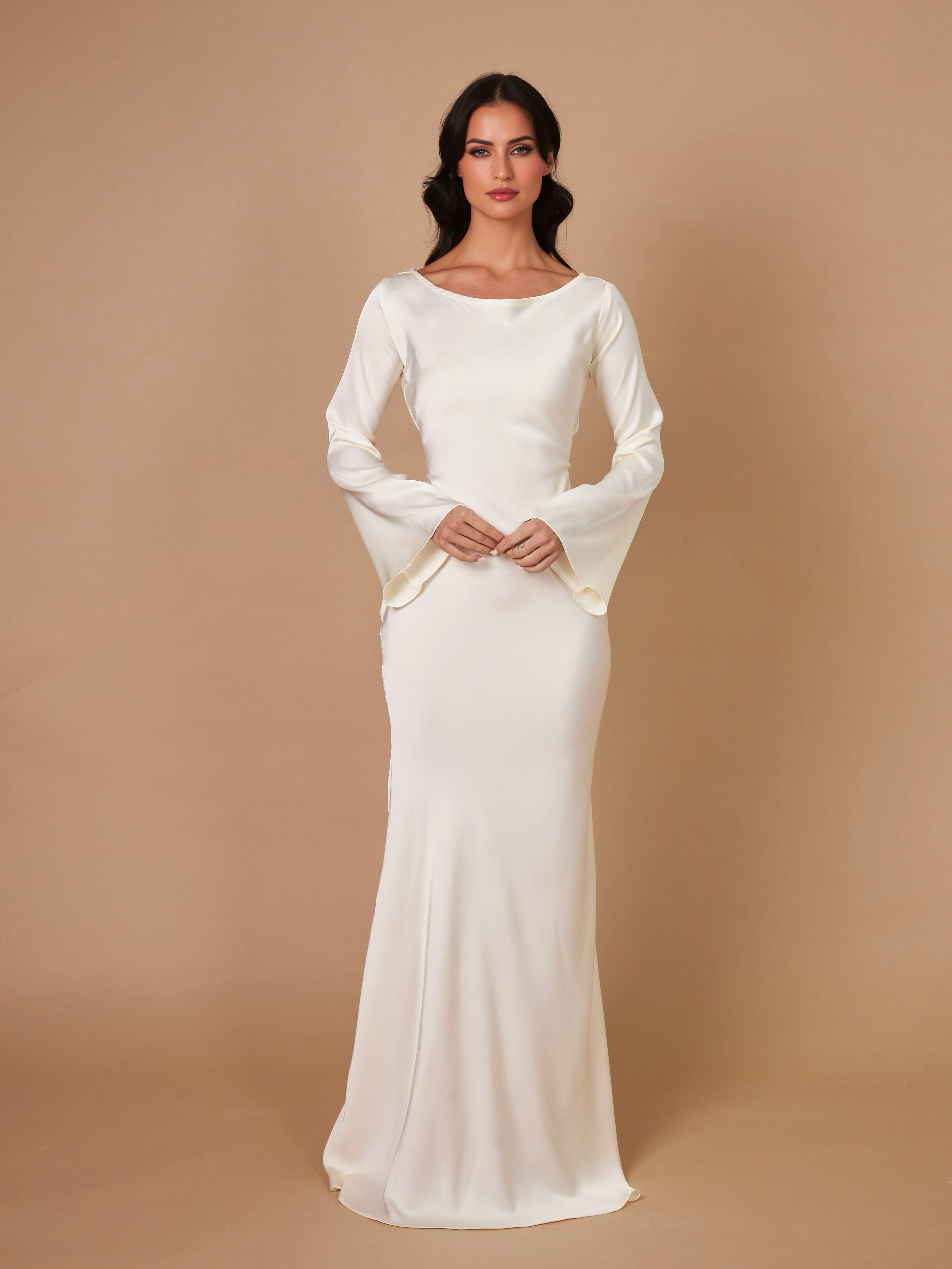 Damen Elegantes Langarm-Maxikleid mit Satin-Look