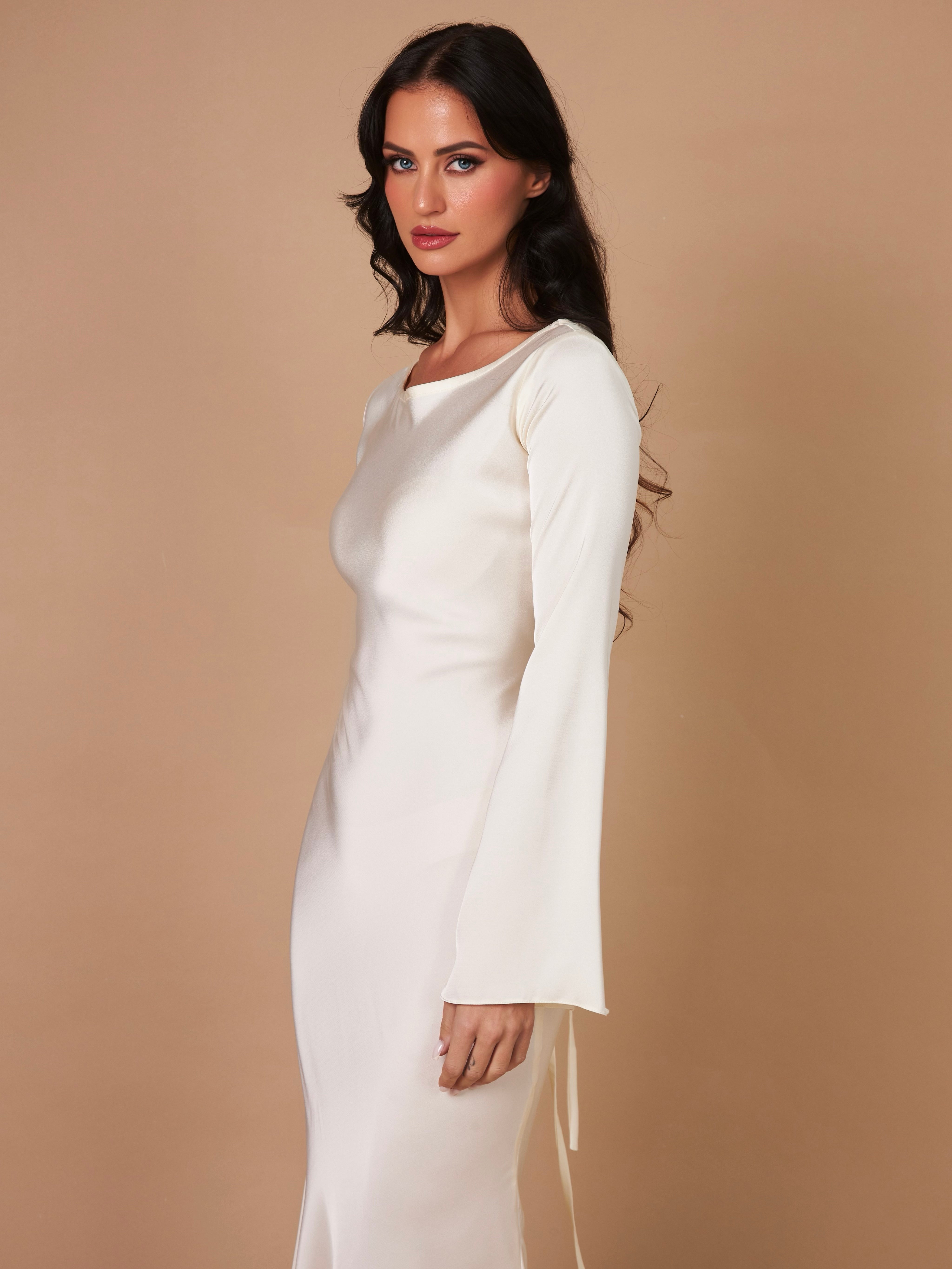 Damen Elegantes Langarm-Maxikleid mit Satin-Look