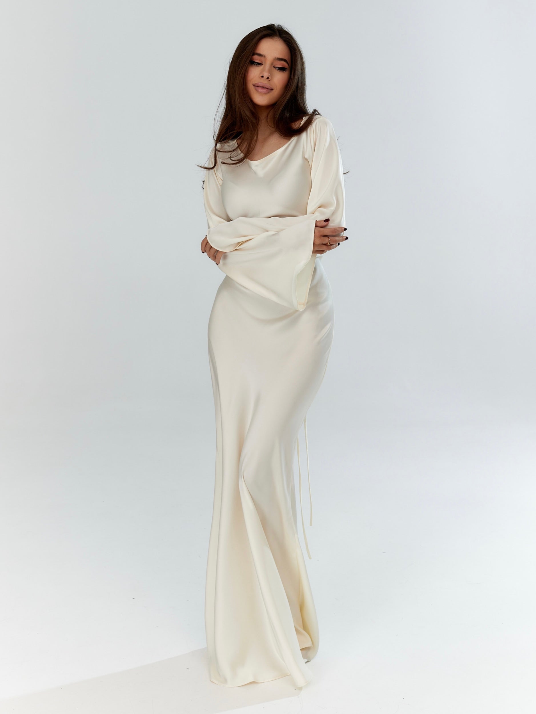 Damen Elegantes Langarm-Maxikleid mit Satin-Look