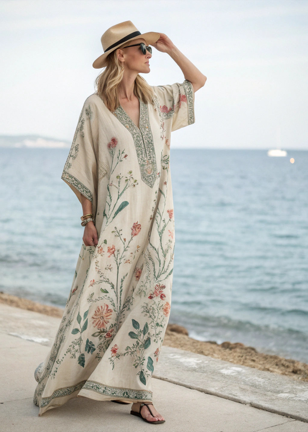 Damen Florales Kaftan-Maxikleid