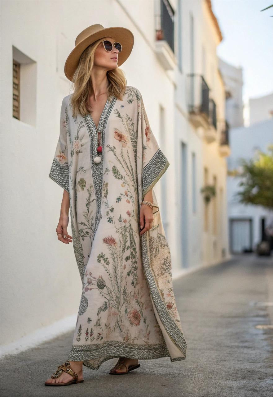 Damen Florales Kaftan-Maxikleid