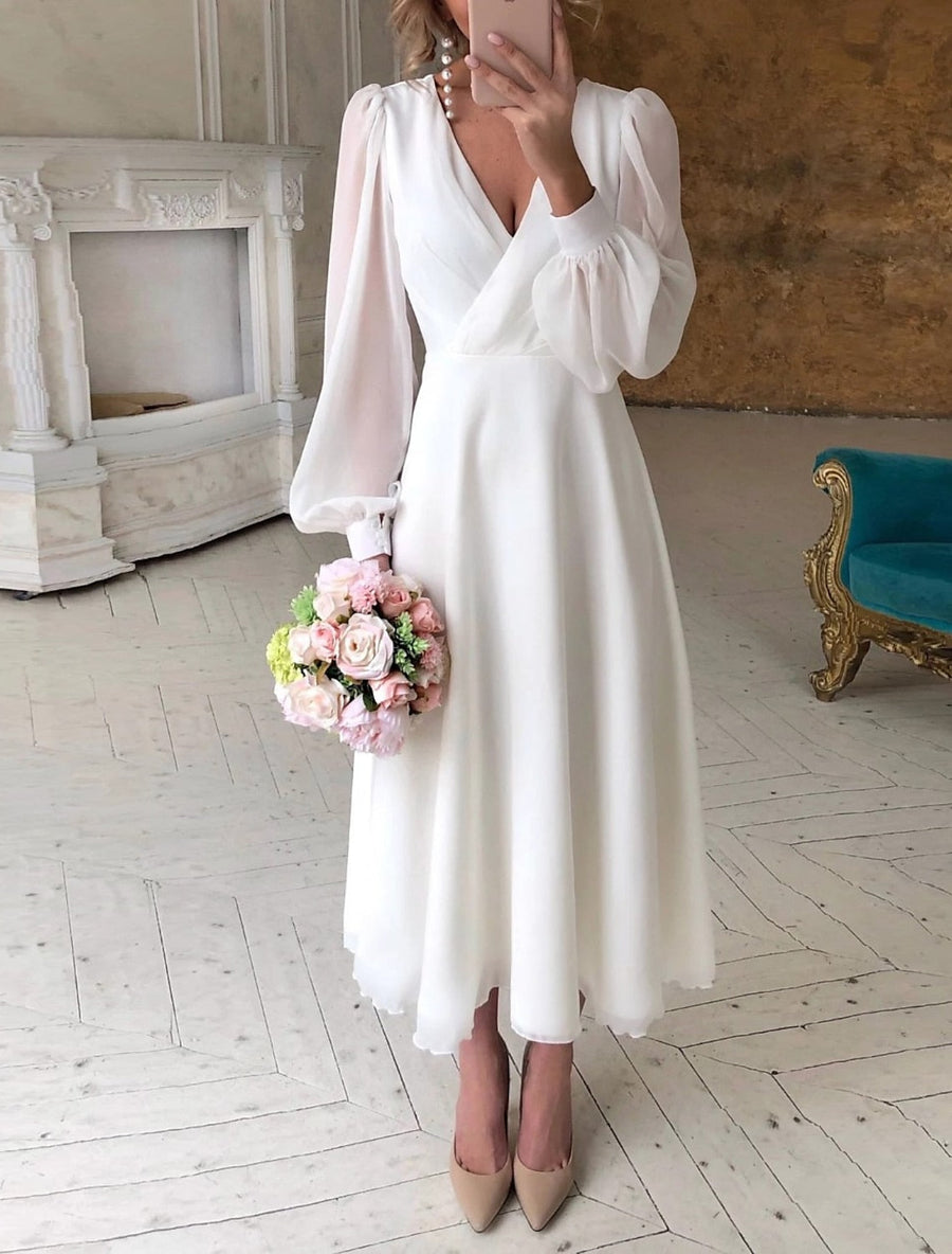Damen Klassisches Brautkleid mit Langarm & Fließender Passform