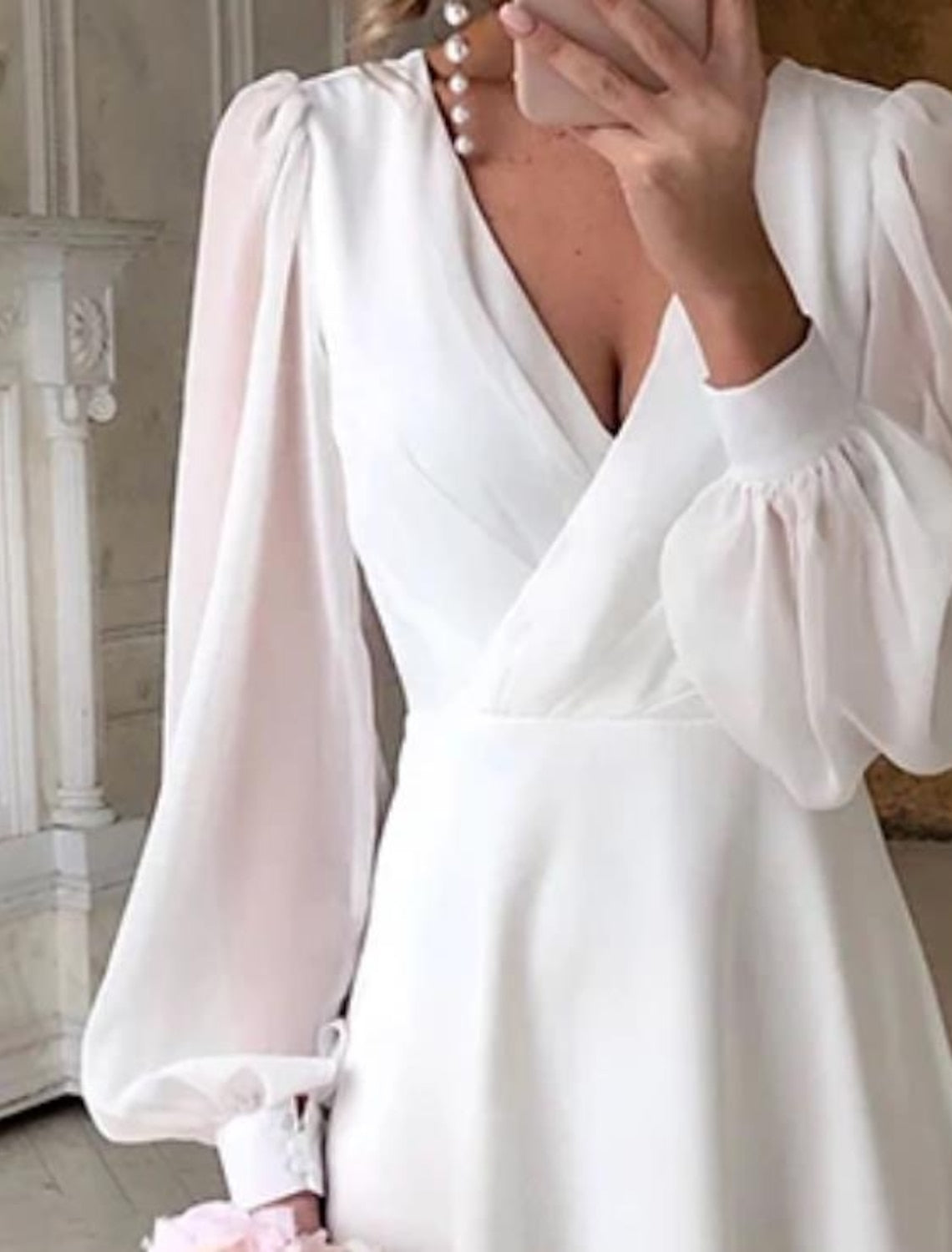 Damen Klassisches Brautkleid mit Langarm & Fließender Passform