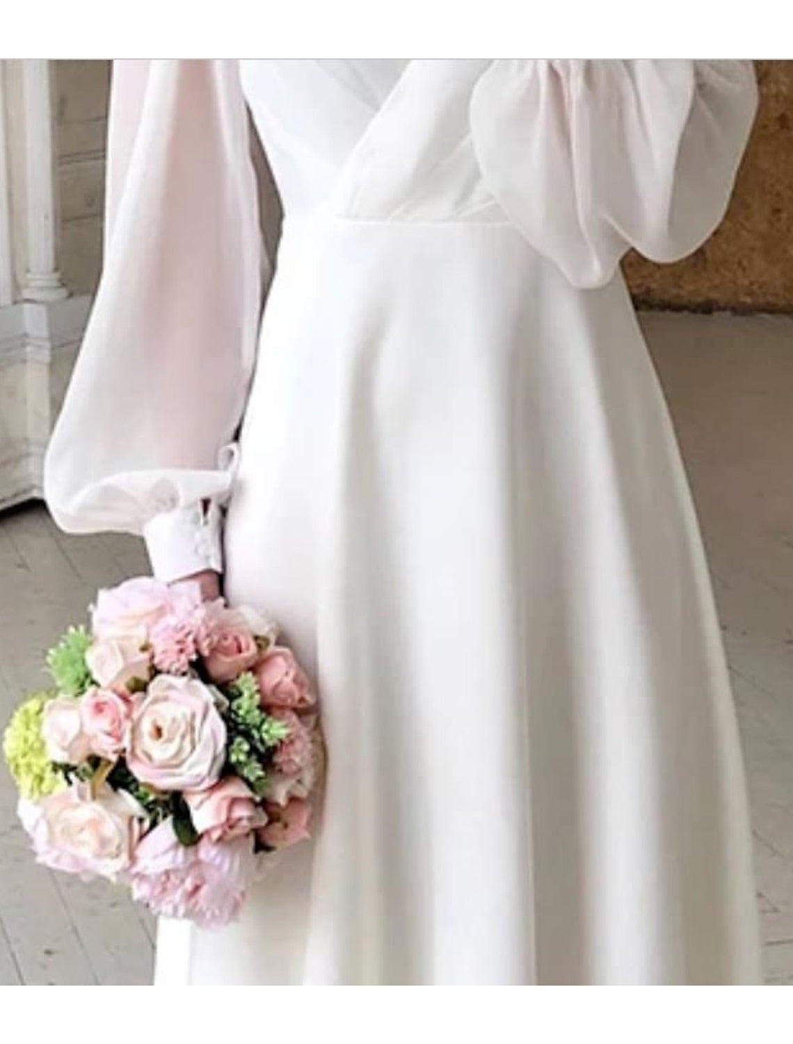 Damen Klassisches Brautkleid mit Langarm & Fließender Passform