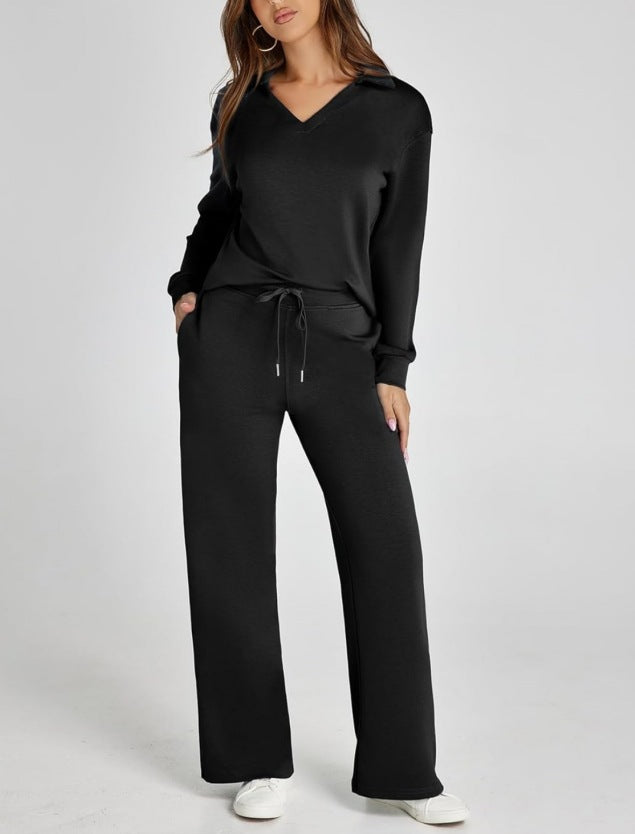 Damen Casual Set mit Zipper-Pullover und Weiter Hose