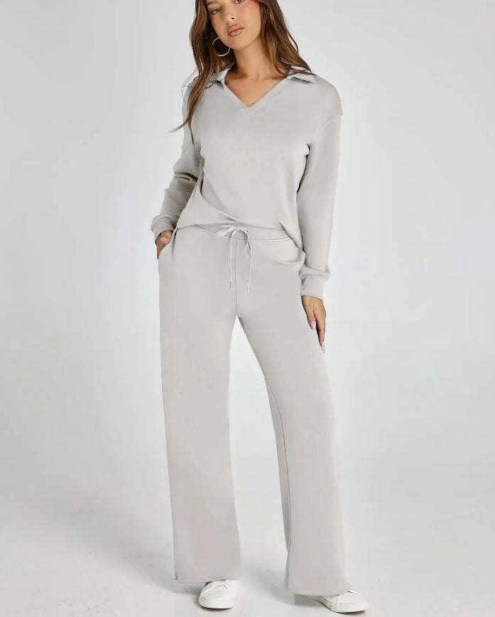 Damen Casual Set mit Zipper-Pullover und Weiter Hose
