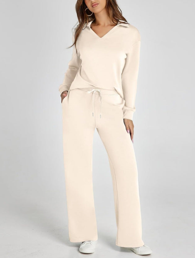 Damen Casual Set mit Zipper-Pullover und Weiter Hose