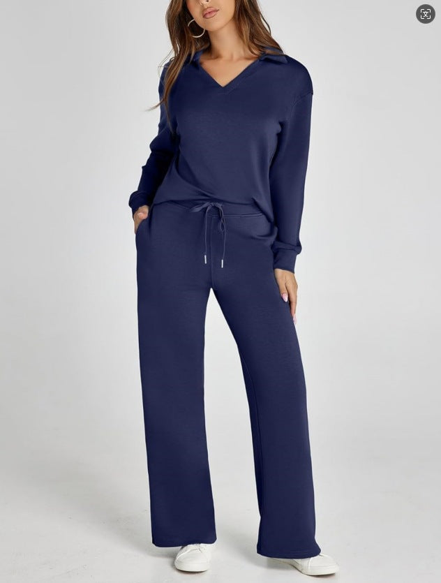 Damen Casual Set mit Zipper-Pullover und Weiter Hose