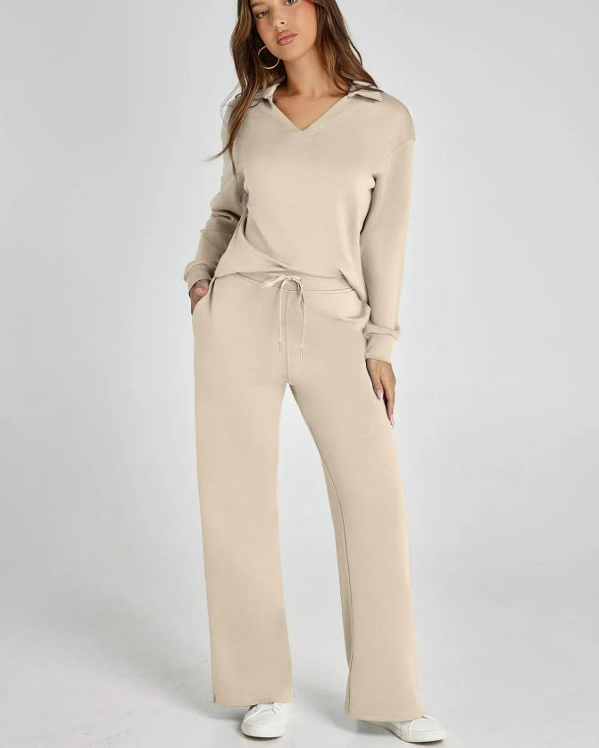 Damen Casual Set mit Zipper-Pullover und Weiter Hose