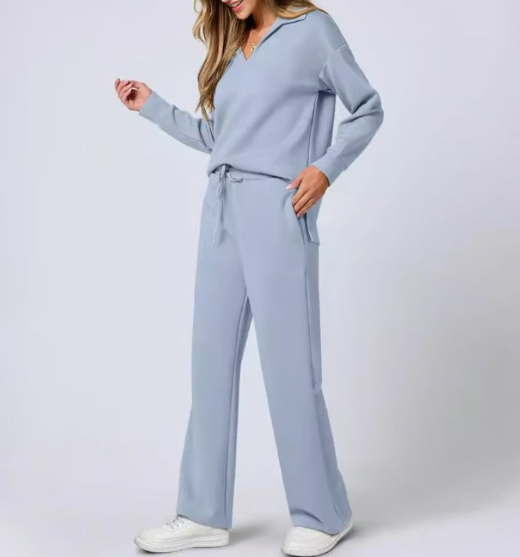 Damen Casual Set mit Zipper-Pullover und Weiter Hose