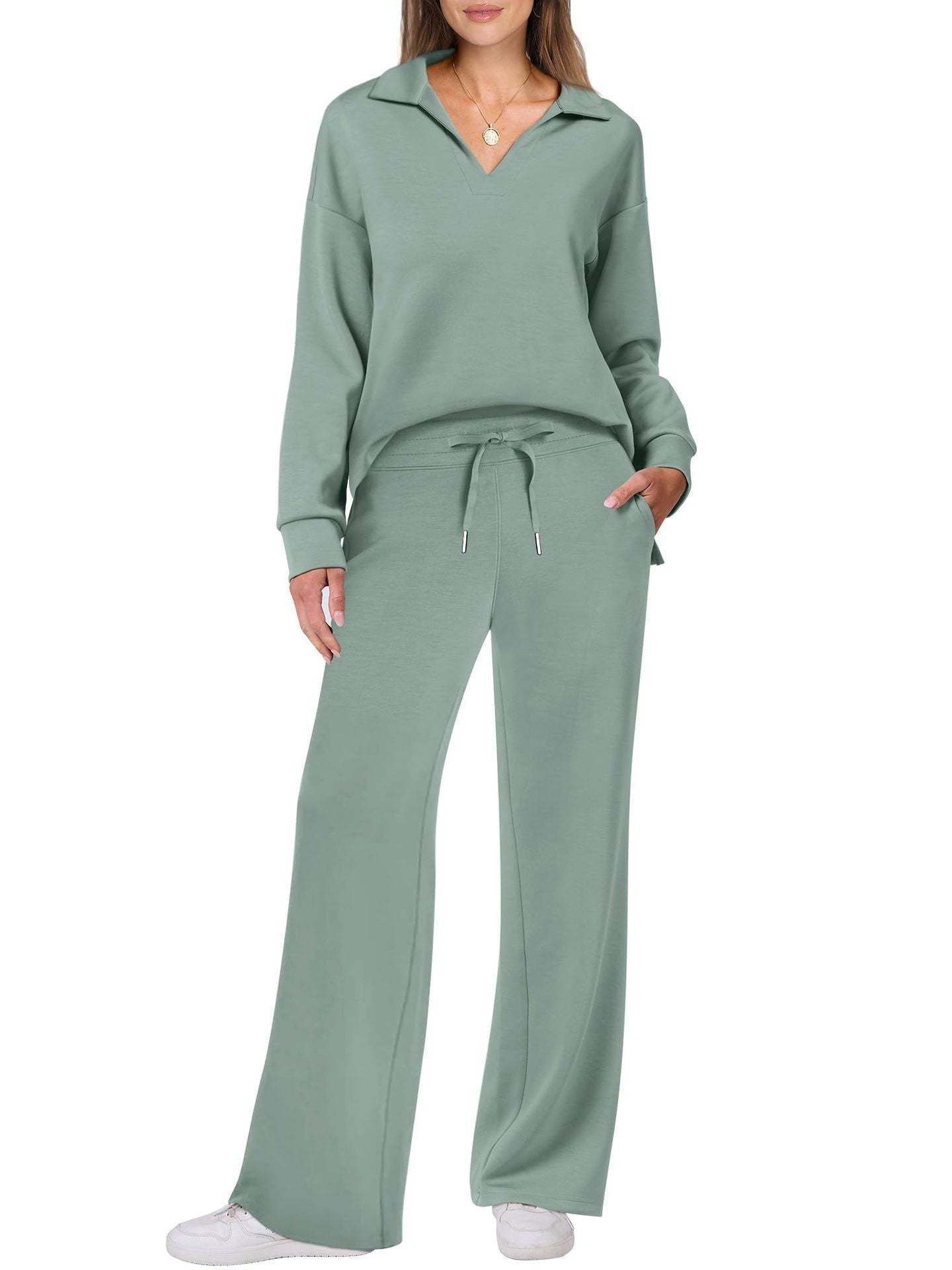 Damen Casual Set mit Zipper-Pullover und Weiter Hose