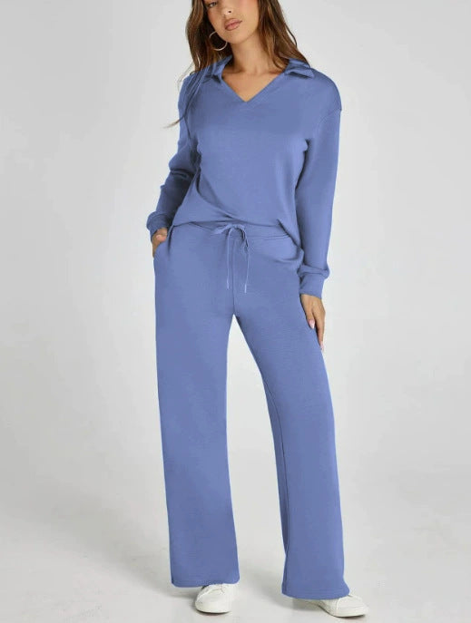 Damen Casual Set mit Zipper-Pullover und Weiter Hose