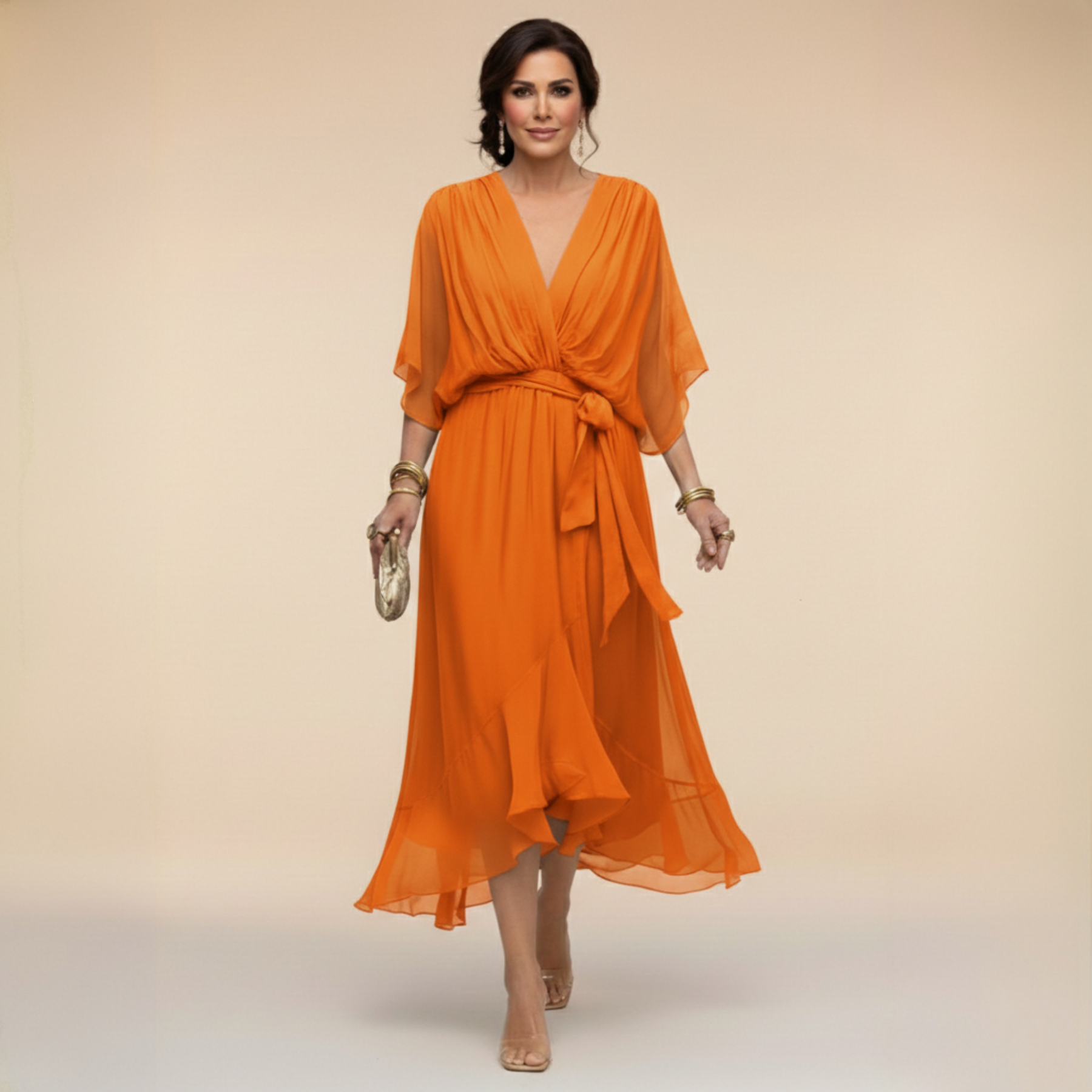 Damen Elegantes Wickel-Midikleid