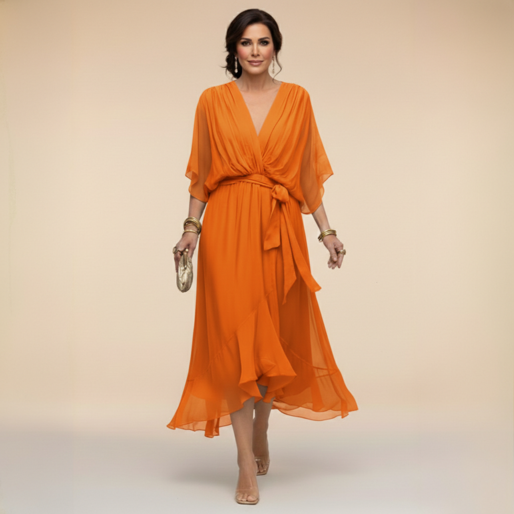 Damen Elegantes Wickel-Midikleid
