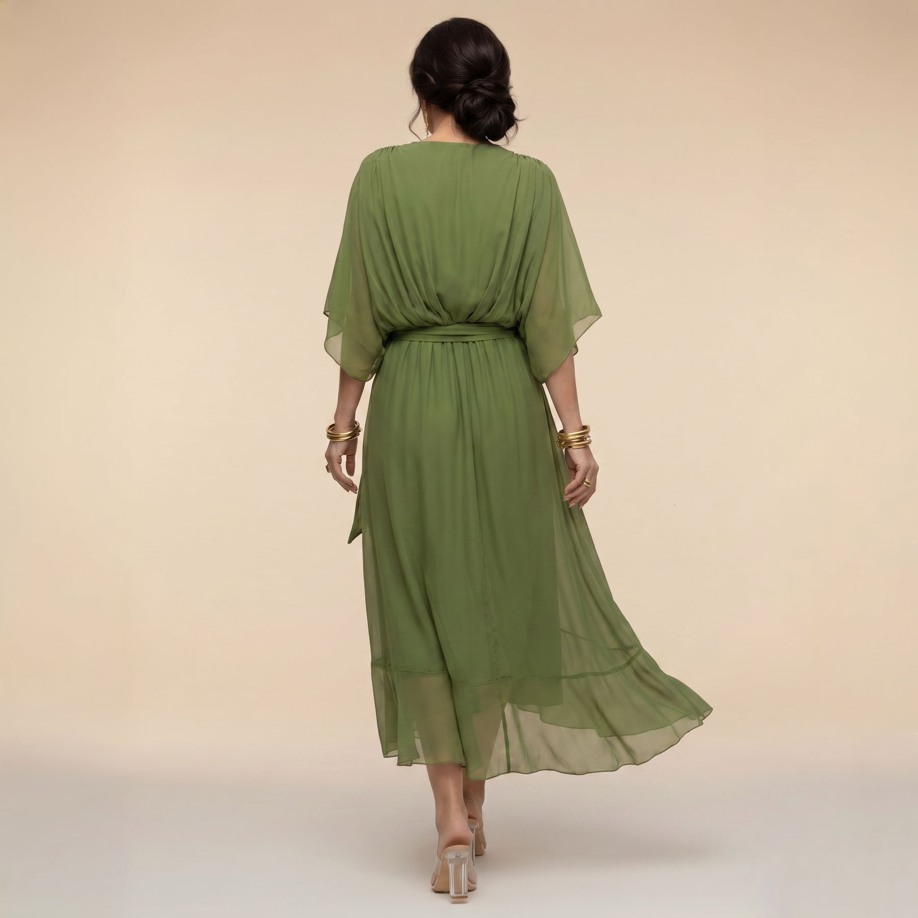 Damen Elegantes Wickel-Midikleid