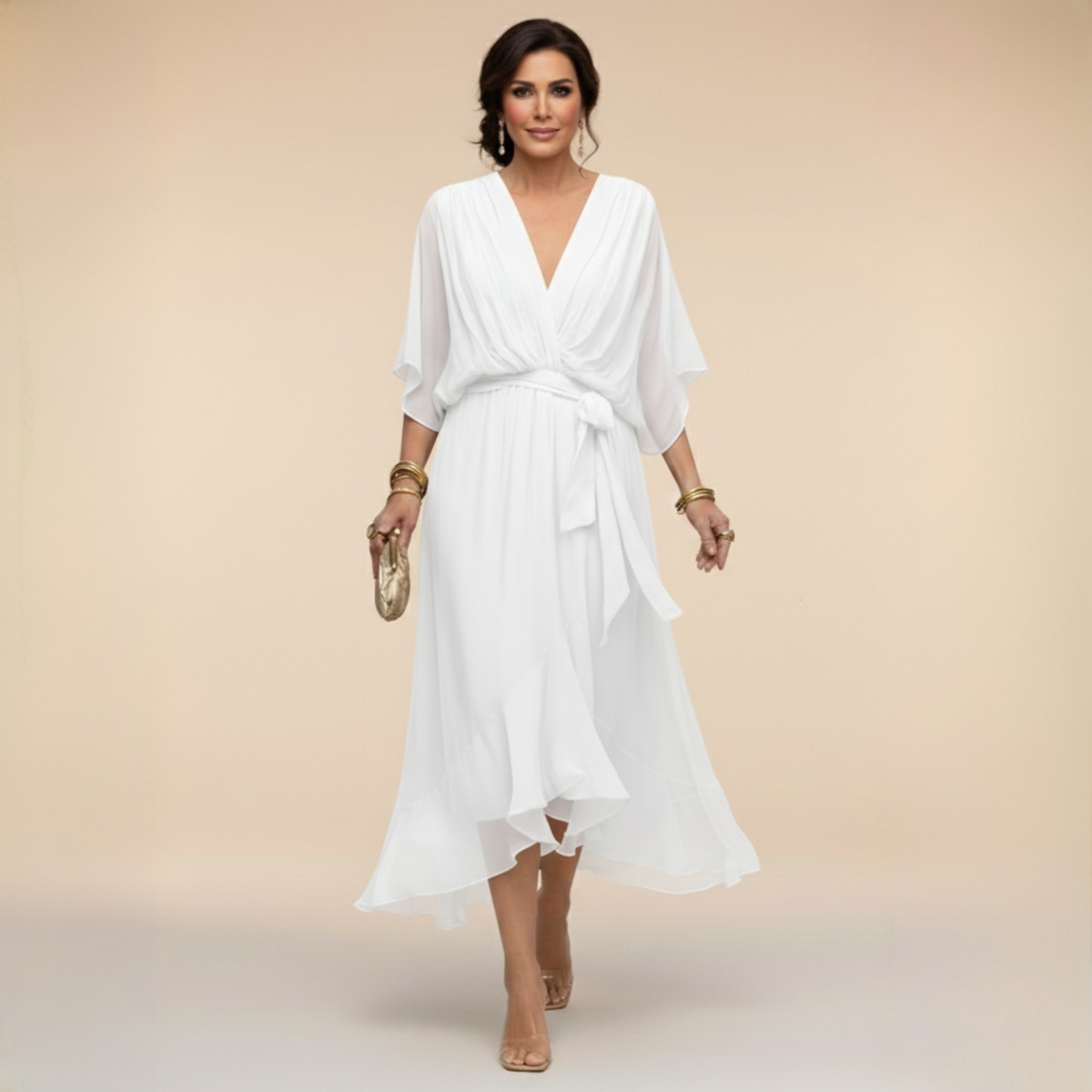 Damen Elegantes Wickel-Midikleid