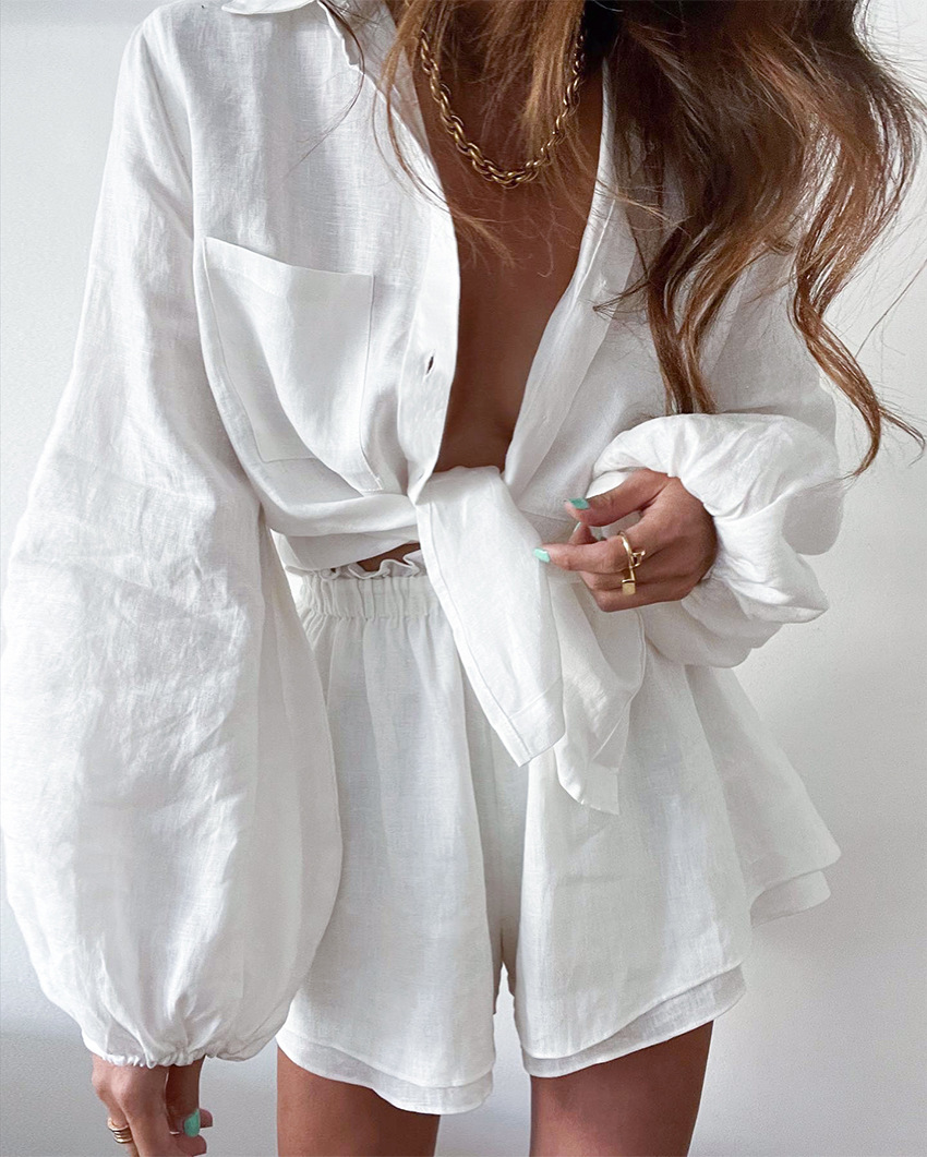 Mollie Damen Zweiteiliges Set – Bindetop & Ballonärmel