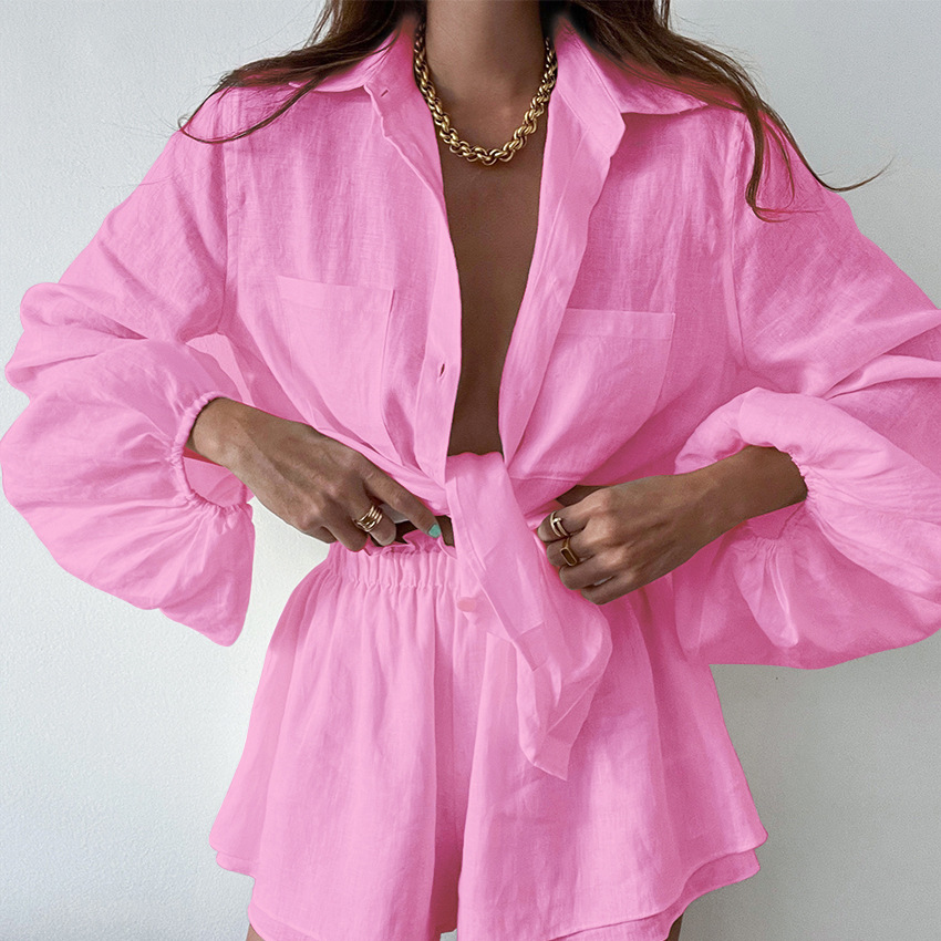 Mollie Damen Zweiteiliges Set – Bindetop & Ballonärmel
