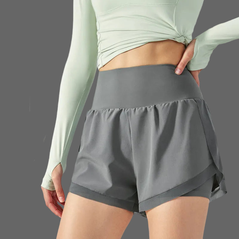 Damen 2-in-1 Sportshorts mit Hoher Taille