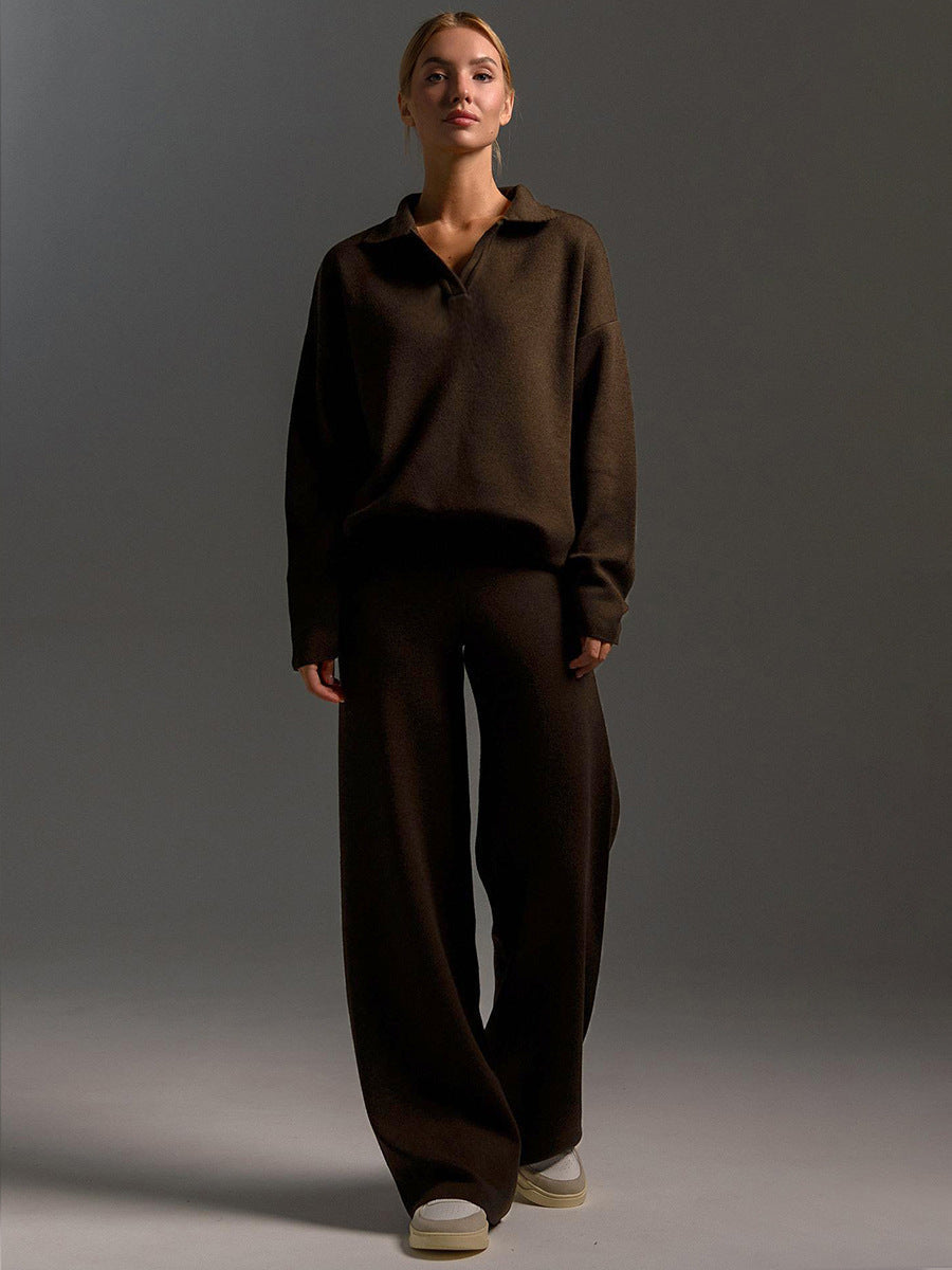 Damen Elegantes Set mit Polopullover und Weiter Hose