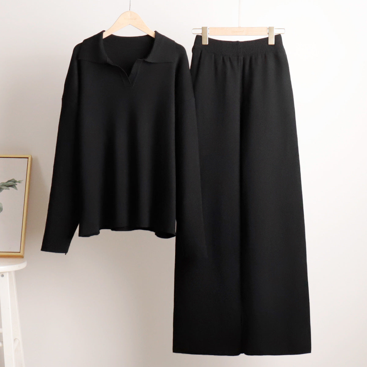 Damen Elegantes Set mit Polopullover und Weiter Hose