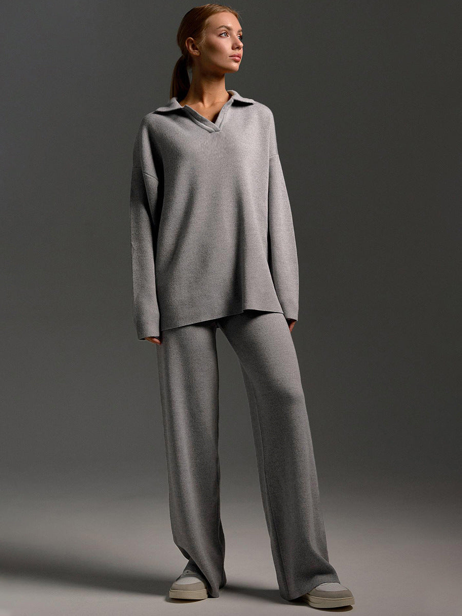 Damen Elegantes Set mit Polopullover und Weiter Hose