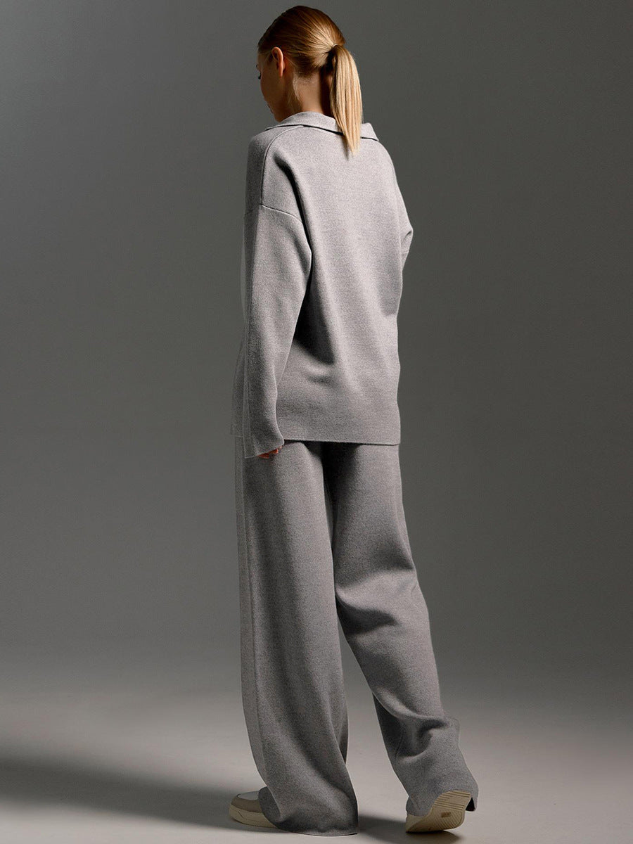 Damen Elegantes Set mit Polopullover und Weiter Hose