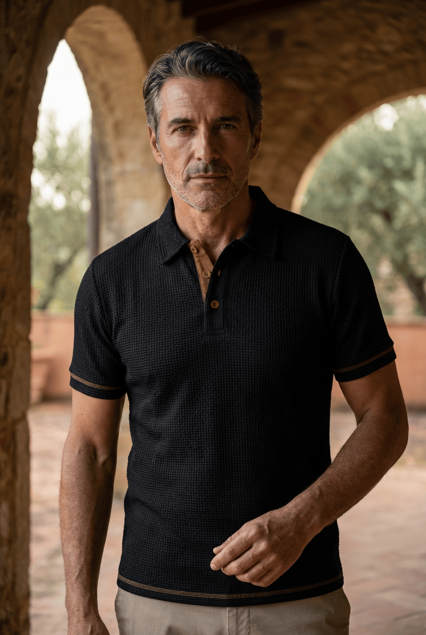 Herren Poloshirt mit Luftiger Strickstruktur