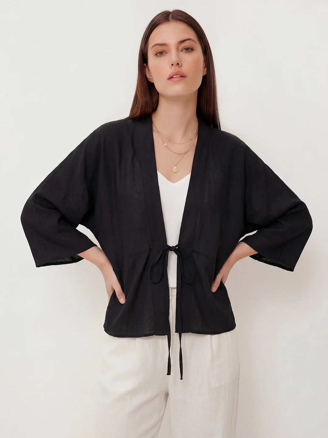 Damen Cardigan – Ramie Leicht & Bindefront