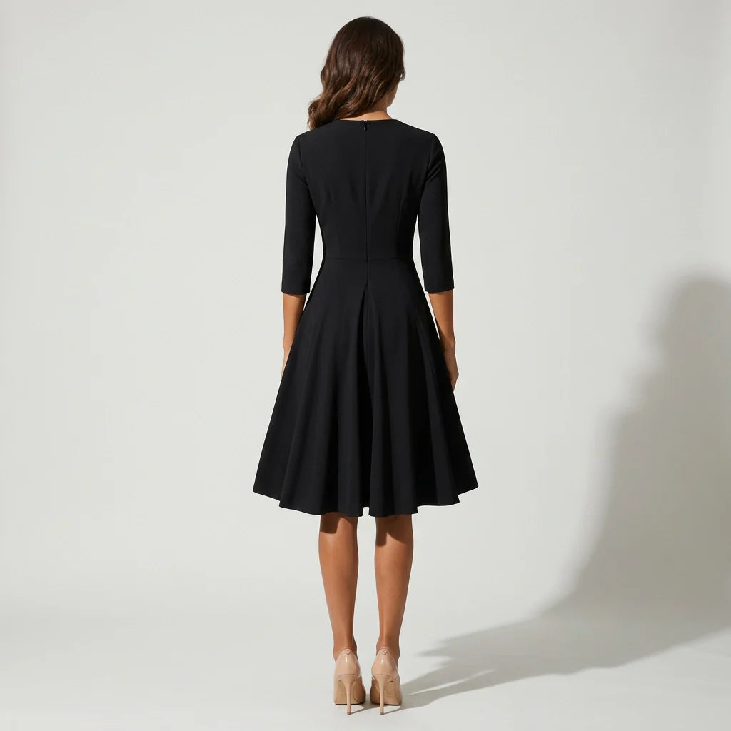 Damen A-Linien-Kleid mit Ärmeln & Knielanger Passform